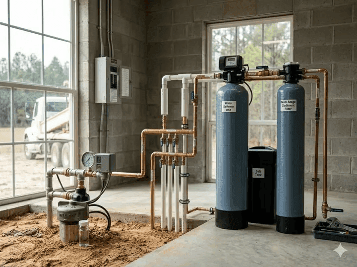 Whole-house water treatment and iron filtration system installed for a Jones County, GA well water property